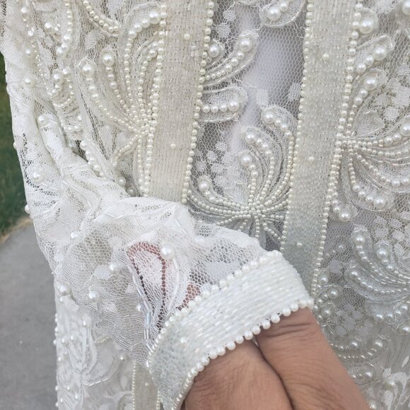 Vintage Scala Beaded Dress & Jacket Ivory Lace Sheath Short M/L - Picture 13 of 15